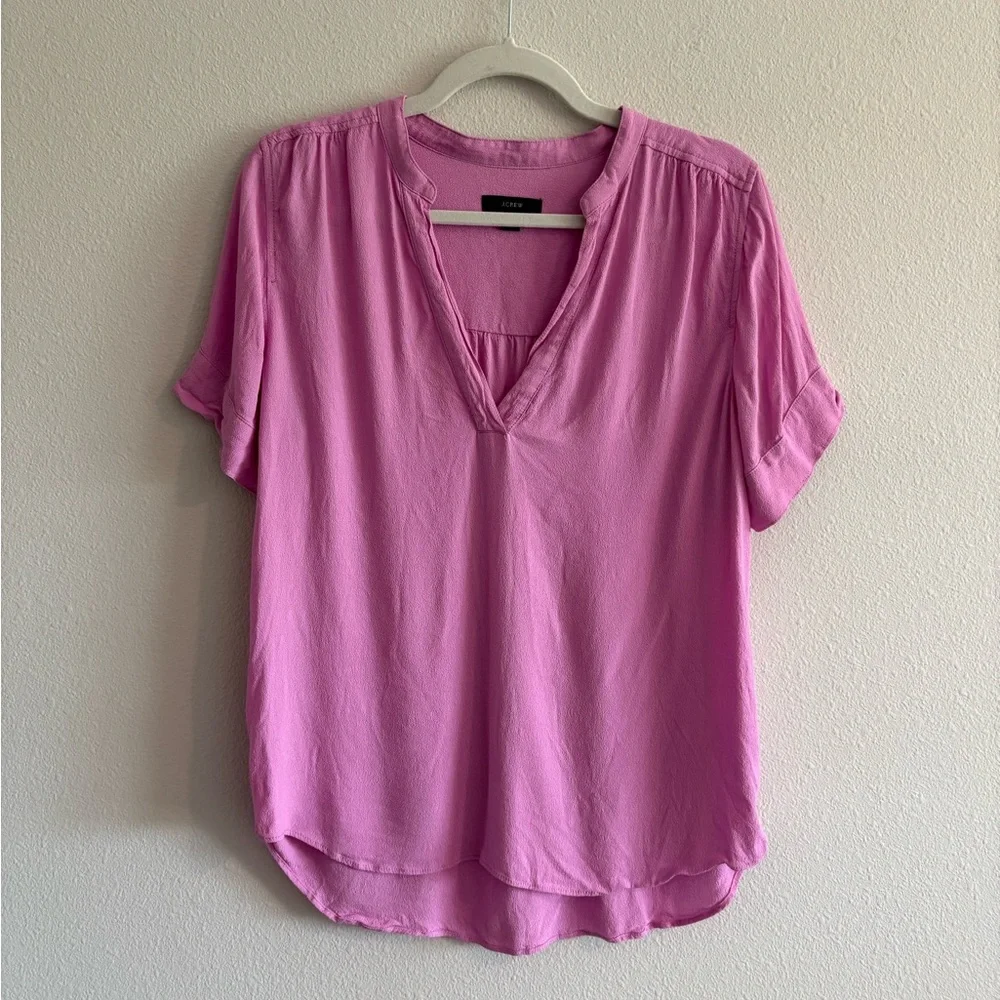 J Crew Drapey Band Collar Popover Top Women’s Small Pink AJ807 Business Preppy